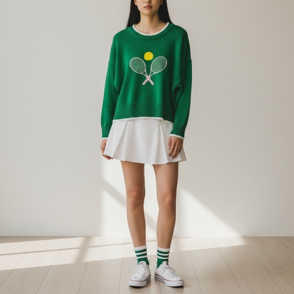M by Marled Tennis Club Preppy Old Money Country Club Graphic Knit Sweater XL